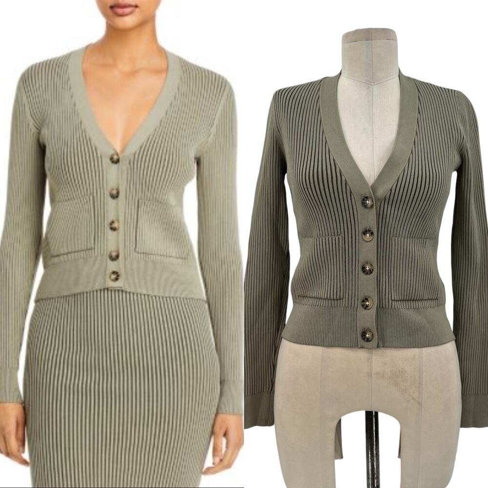 Anine Bing Layla Ribbed Cardigan Sweater Button Front Olive Green Size Small